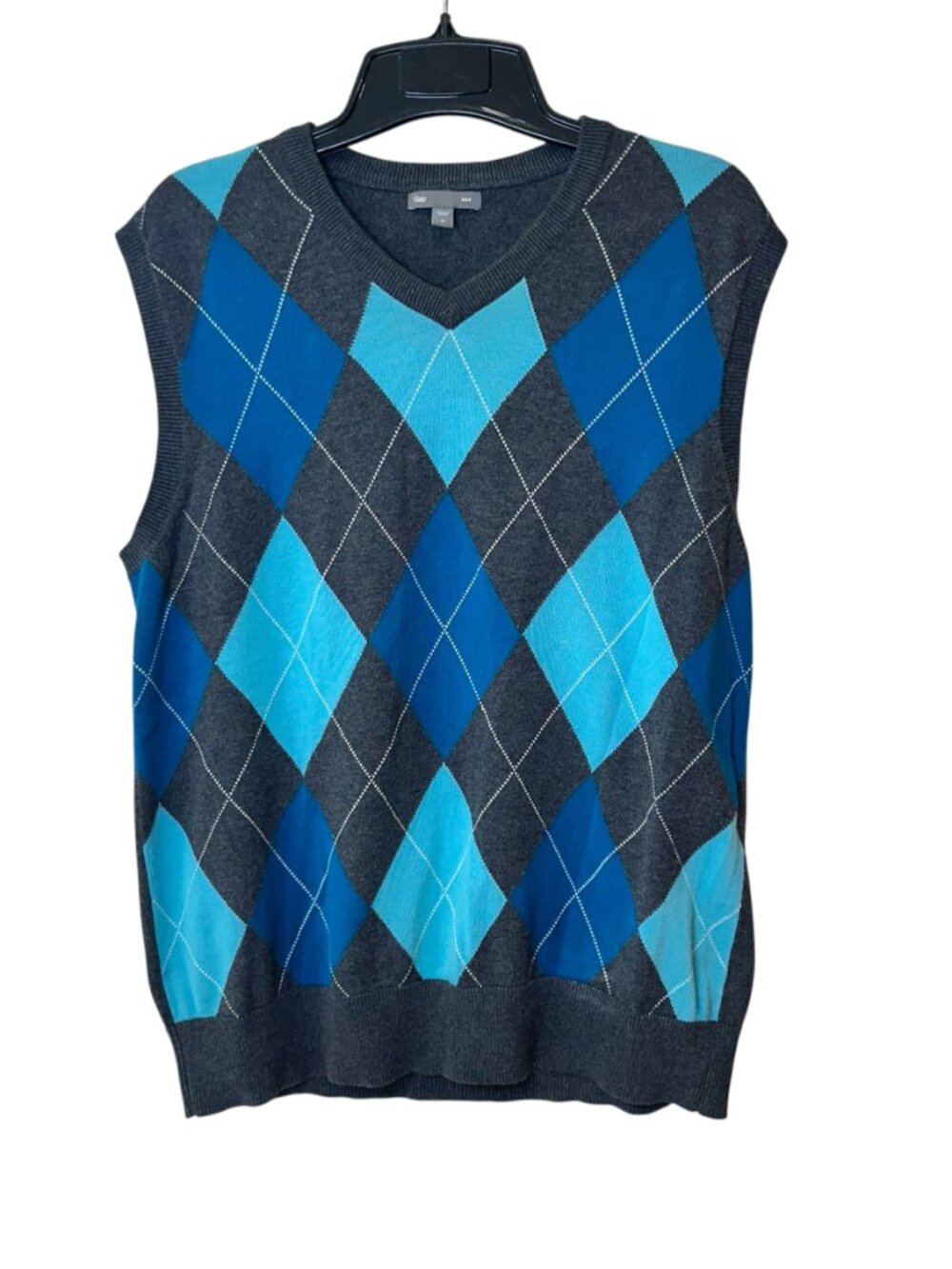 TWO Gap Mens Argyle Sweater Vests Size M Blue Purple Gray Grandpa 100% Cotton - Picture 3 of 16